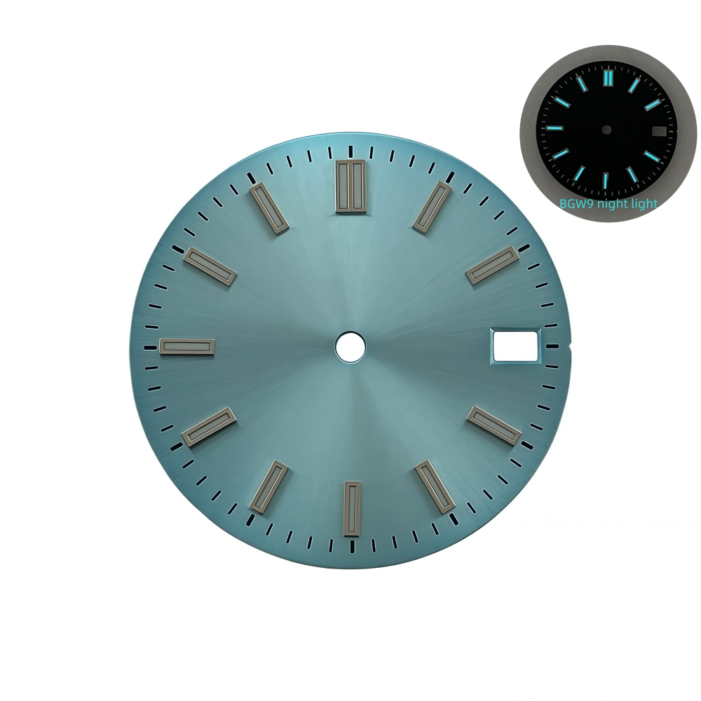 28.5mm NH35 Dial Log Marker Sunburst Surface BGW9 Luminous Dial blue
