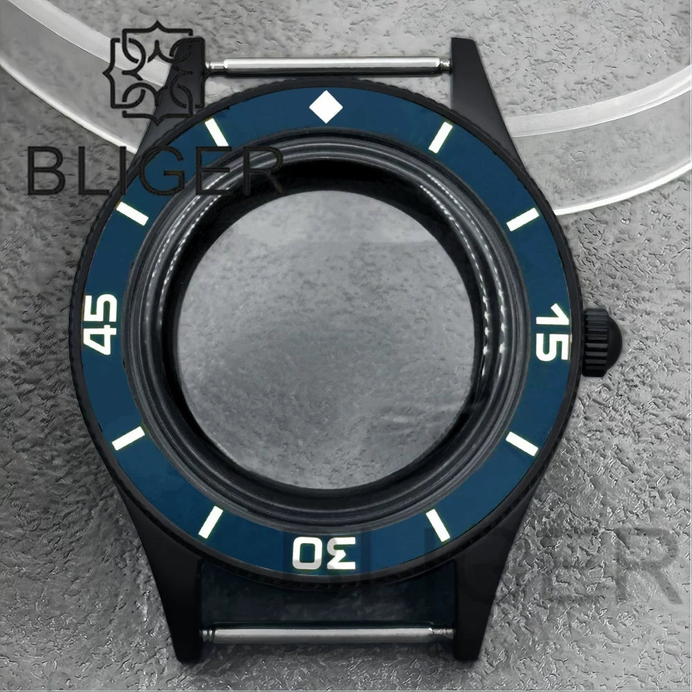 40mm PVD black Fifty Fathom Watch Case matte sandblasted Ceramic Bezel NH35 34 36 38 etc PT5000 ETA 2824 Miyota8215 movement 10Bar Sapphire