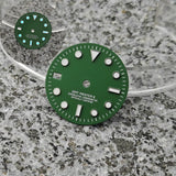 left-handed Dial For NH34 dial GMT green Color Submariner Style BGW9 blue-green luminous, size 28.5mm