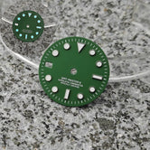 left-handed Dial For NH34 dial GMT green Color Submariner Style BGW9 blue-green luminous, size 28.5mm
