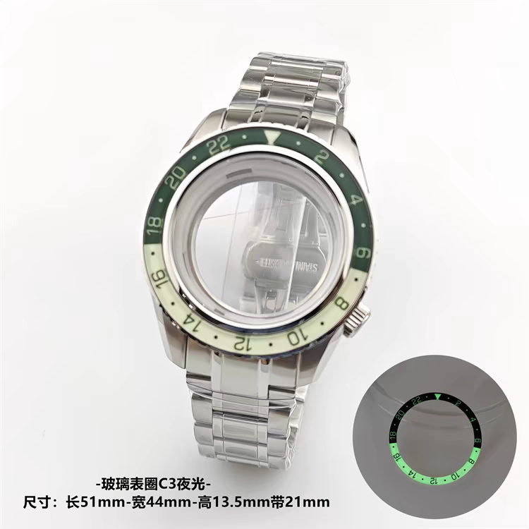 44mm GS Mod Dive Watch Case For NH34 NH35 36 with Tai Chi Bezel BGW9 Lume Sterile Dial Case Hands Ice Blue Luminous Mineral Glass