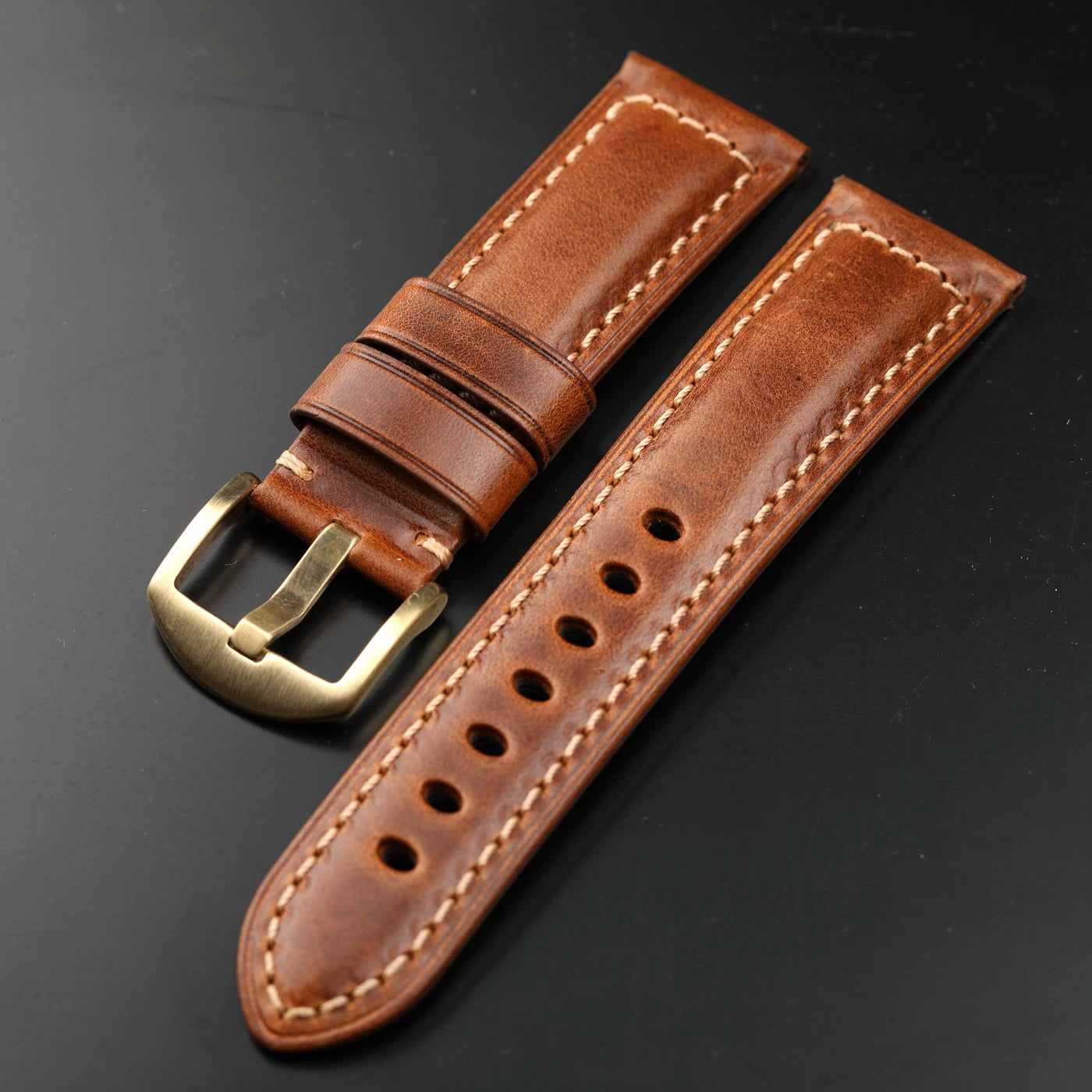 Solid Bronze Buckle High-end oil wax leather strap 18 19 20 21 22 23 24 26MM yellow brown Copper Silver
