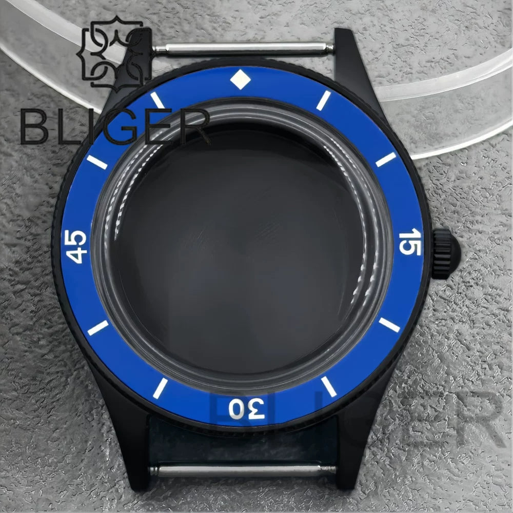 40mm PVD black Fifty Fathom Watch Case matte sandblasted Ceramic Bezel NH35 34 36 38 etc PT5000 ETA 2824 Miyota8215 movement 10Bar Sapphire