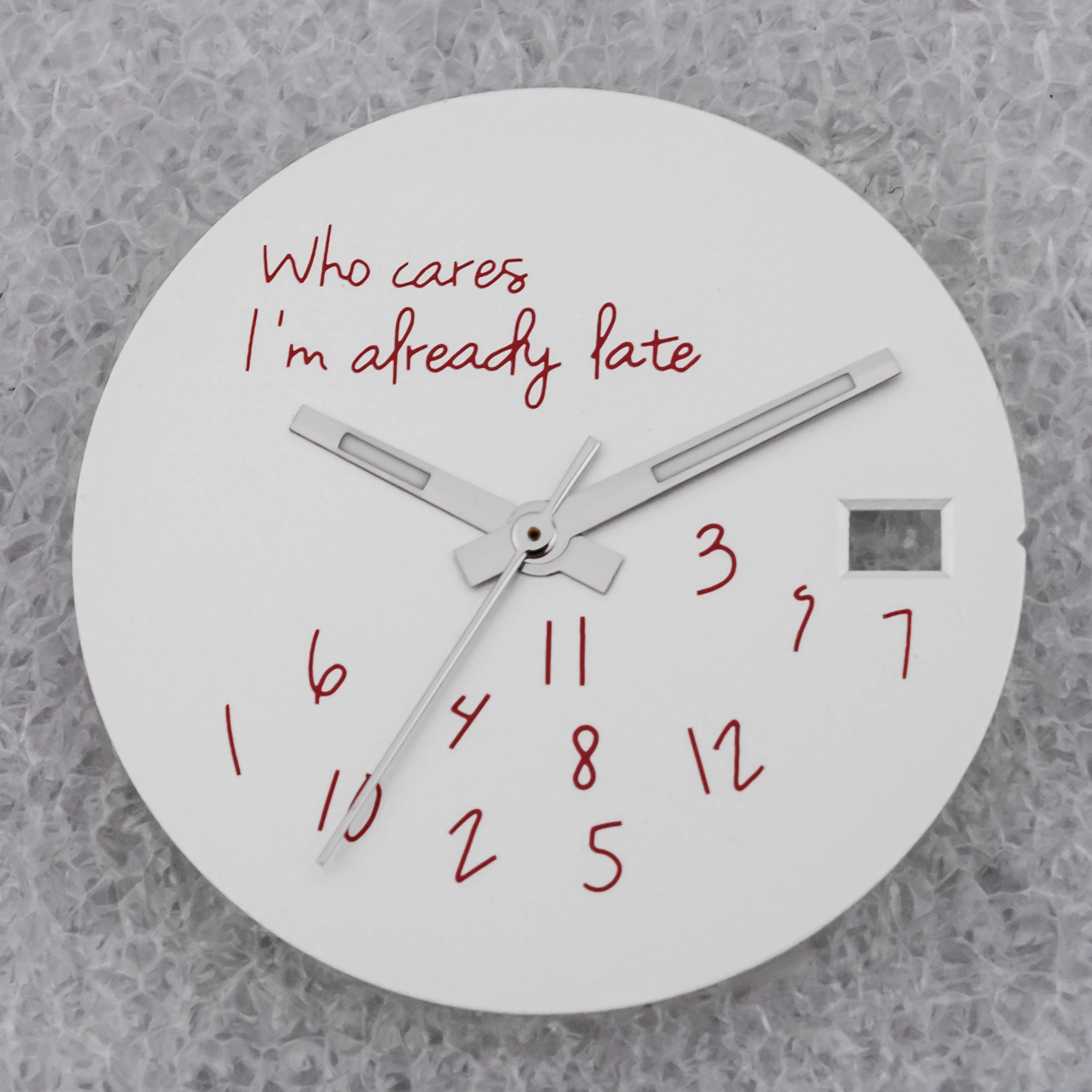 NO Date Window Dial Who Cares I'm Already Late for NH35 movement 28.5mm Green Lume Hands