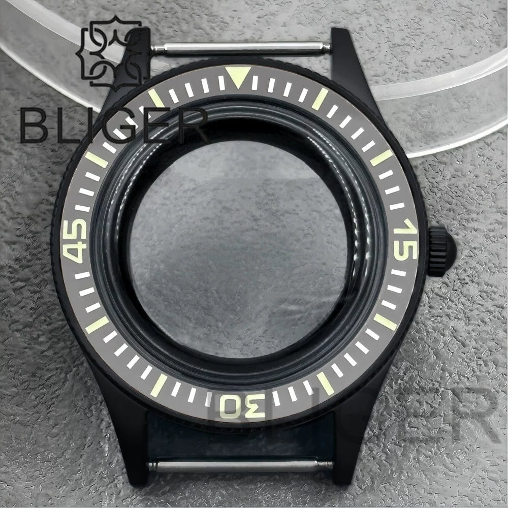 40mm PVD black Fifty Fathom Watch Case matte sandblasted Ceramic Bezel NH35 34 36 38 etc PT5000 ETA 2824 Miyota8215 movement 10Bar Sapphire