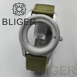 42MM Silver / black Pilot case  retro strap with 34.3mm dial pin for NH35 NH36 watch accessories