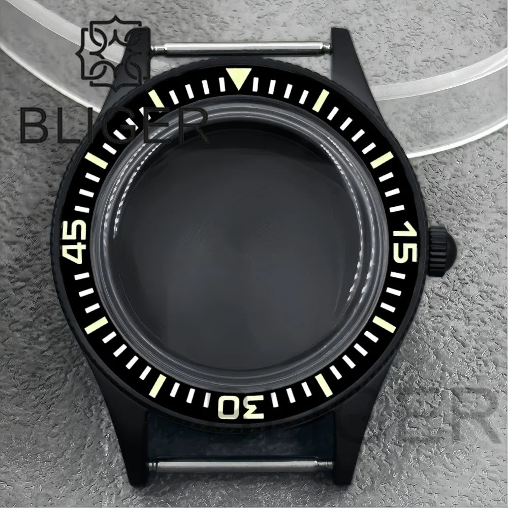 40mm PVD black Fifty Fathom Watch Case matte sandblasted Ceramic Bezel NH35 34 36 38 etc PT5000 ETA 2824 Miyota8215 movement 10Bar Sapphire