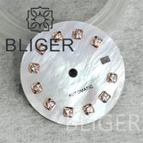 20.5Mm women's Dial sunburst MOP diamond silver nail sterile with hands for NH05 movement