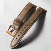 Handmade Bronze Watch Strap 19 20 21 22MM Pure Copper Buckle Cowhide Bracelet Leather Soft Retro Style