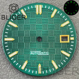 31MM Dial engineer checkered strips scale watch dial 3 o'clock calendar green luminous light for NH35 Miyota 8215, PT5000, ETA2824movement