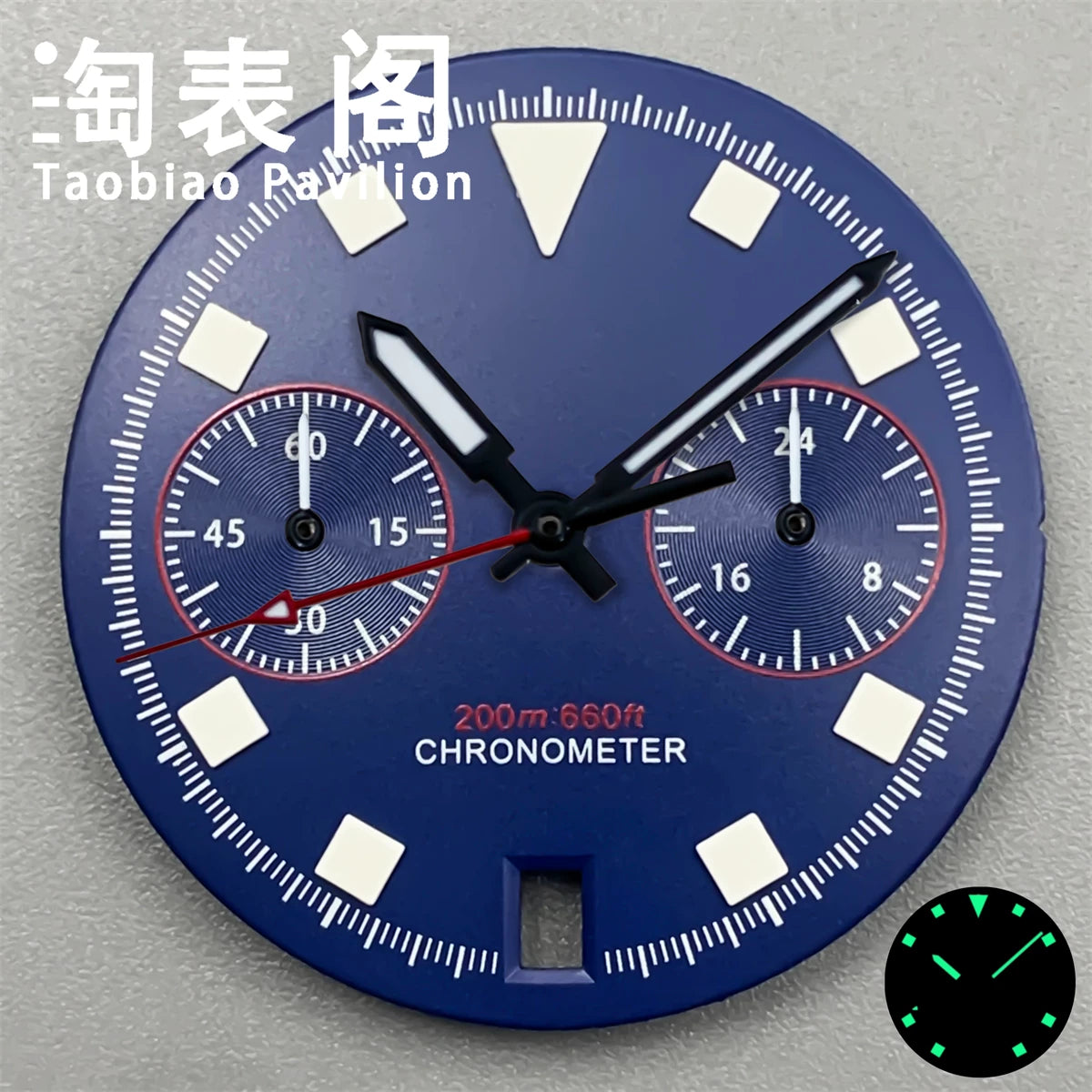 30Mm quartz vk64 dial multi-function chronograph dial snowflake hands 6 o'clock calendar green lume