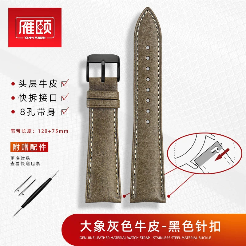 Retro matte Leather Watch strap Adapt to most watches first-layer cowhide  butterFly Pin buckle 19mm 20mm 21mm 22mm Quick release