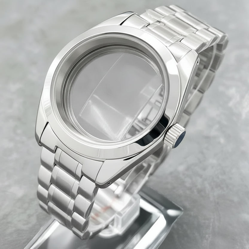 38mm Polished Explorer Watch Case Sapphire 10Bar for NH35 36 34 38 PT5000 ETA2824 SW200