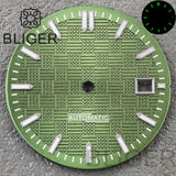 31MM Dial engineer checkered strips scale watch dial 3 o'clock calendar green luminous light for NH35 Miyota 8215, PT5000, ETA2824movement