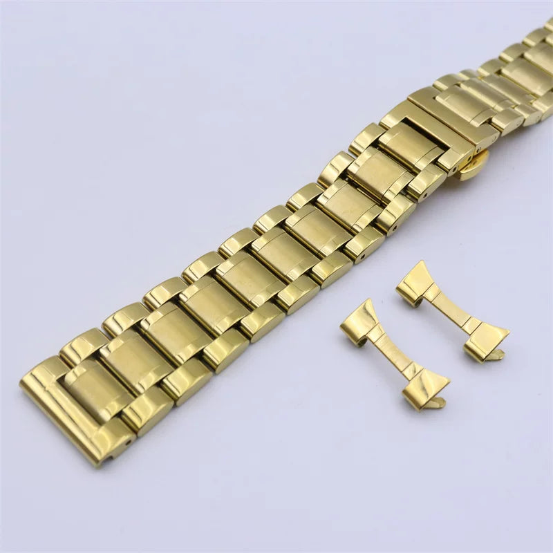 316L Solid Stainless Steel Bracelet Butterfly Buckle Flat End Blue Gold Silver Black Rose Gold+ Curved End link