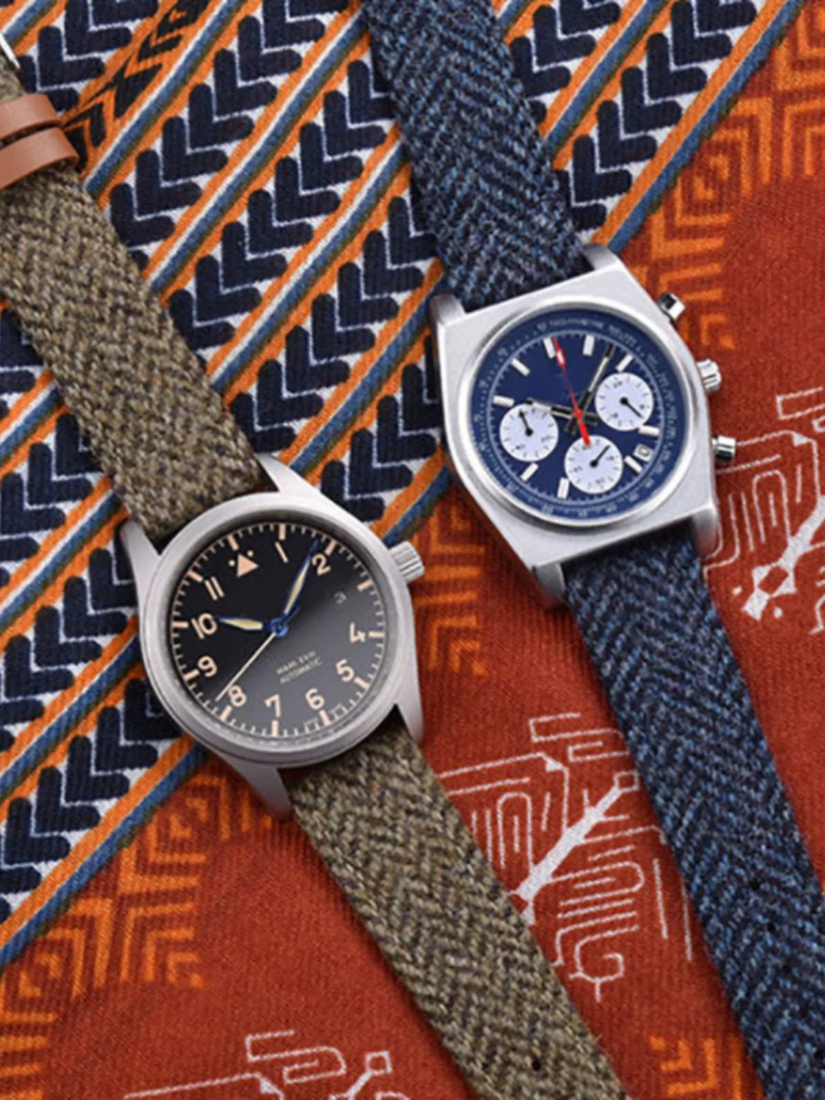 British retro Harris tweed leather strap for pilot watches 18/20/22/mm