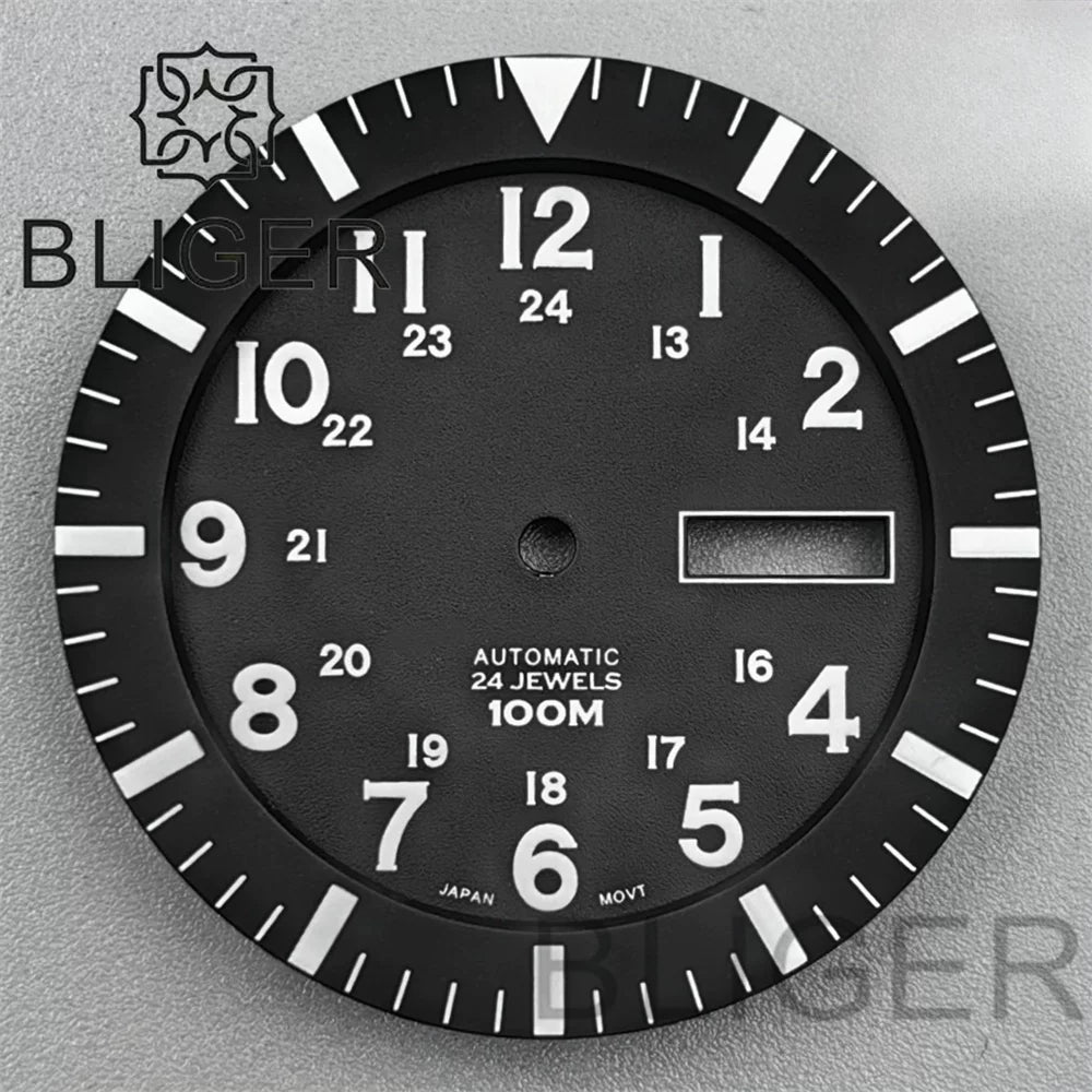 34.3mm Dial For NH36 Day-Date double calendar window green luminous