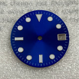 28.5mm Submariner dial water ghost modified dial, ice blue luminous no logo dial, sun pattern literally adapted to NH35 movement