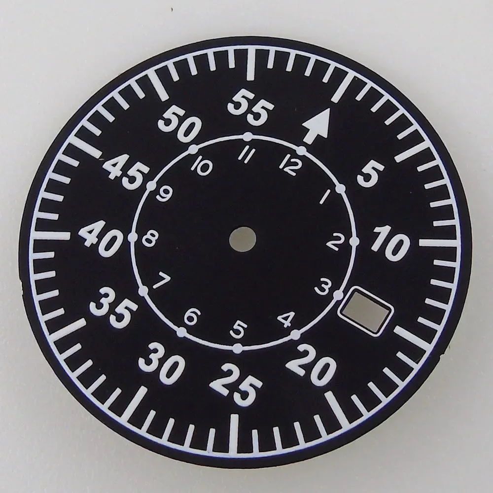 33.5MM Sterile Pilot Dial for TMI NH35 Green luminous Date Window Green BLue Black Vintage Style