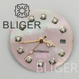 20.5Mm women's Dial sunburst MOP diamond silver nail sterile with hands for NH05 movement