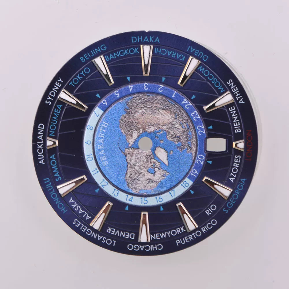 33.5MM sterile watch dial Earth Theme Green luminous dial Date Window at 6 o'clock for Seiko NH35 NH34 movement