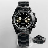 39Mm VK64 Datona Watch 2 eyes Black PVD Chronograph Quartz 5-pin green luminous sapphire 5ATM