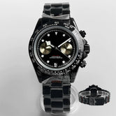 39Mm VK64 Datona Watch 2 eyes Black PVD Chronograph Quartz 5-pin green luminous sapphire 5ATM