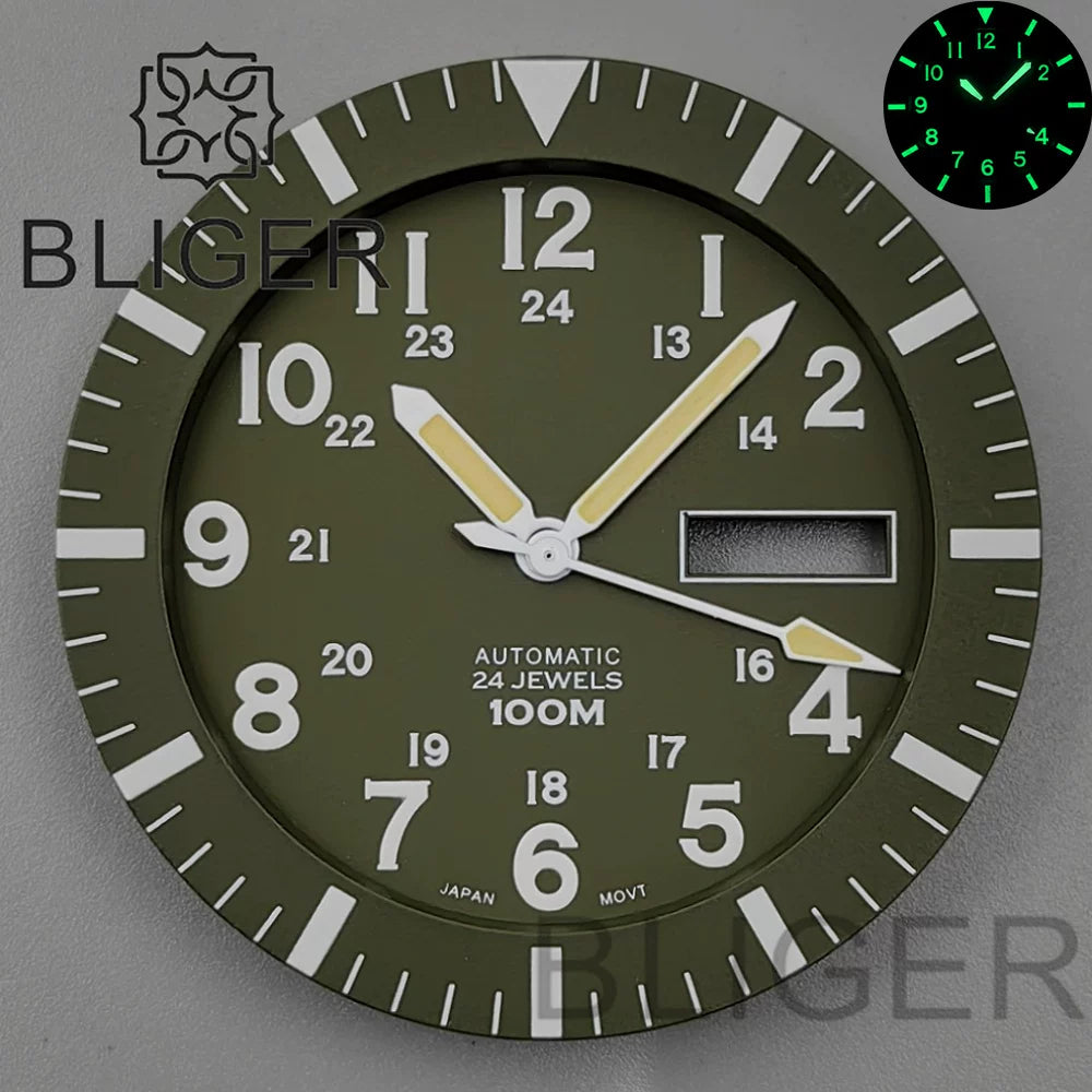 42MM Silver / black Pilot case  retro strap with 34.3mm dial pin for NH35 NH36 watch accessories