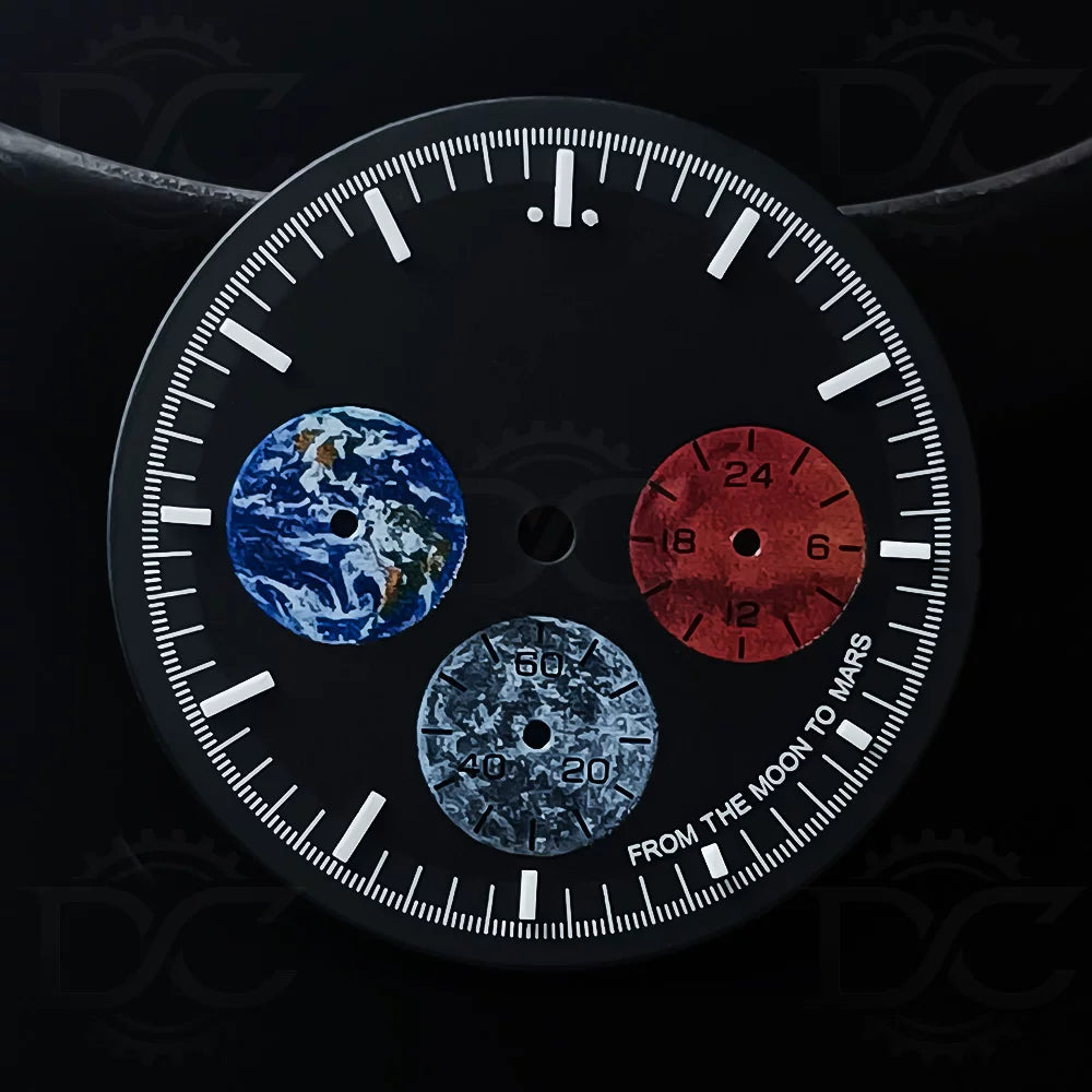 32.5MM Speedmaster Dial Hands From Moon to Mars VK63 Quartz Chronograph Movement green Luminous