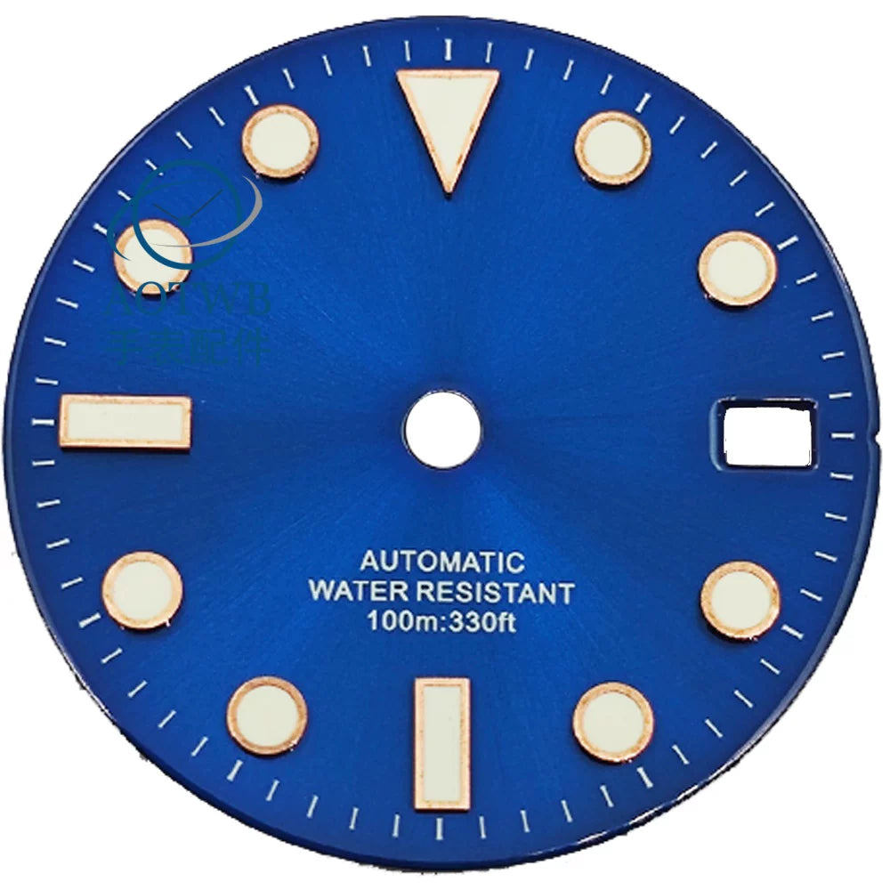 28.5MM Submariner Dial sunburst Blue luminous NH35 NH34 ETA2824 PT5000 Miyota8215 ST2130