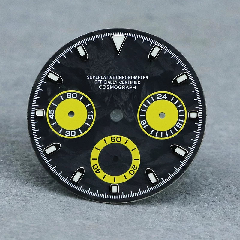 29.5mm Premium Daytona Carbon Fiber Dial Chronograph for VK63 Movement Blue/Black Luminous 3 eyes