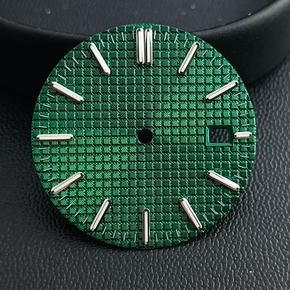 31.8mm Waffle Watch Dial no logo Sterile Green luminous for NH35/NH36 custom logo Available Prx