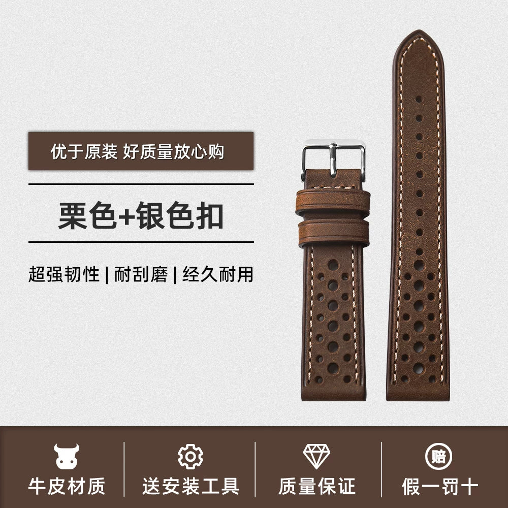 Summer Leather Strap Handmade Italian PUEBLO Breathable Men's Strap Soft 18 20 22MM Real Cowhide