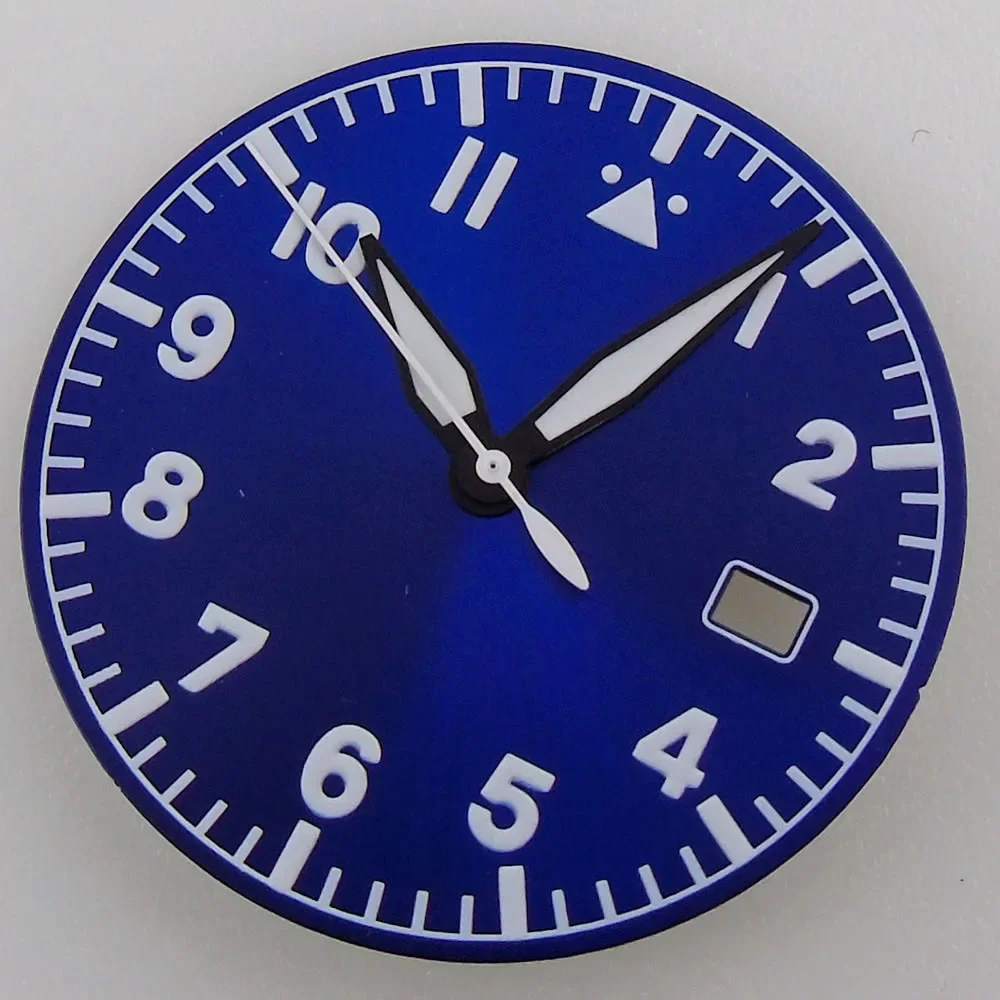 33.5MM Sterile Pilot Dial for TMI NH35 Green luminous Date Window Green BLue Black Vintage Style
