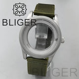 42MM Silver / black Pilot case  retro strap with 34.3mm dial pin for NH35 NH36 watch accessories