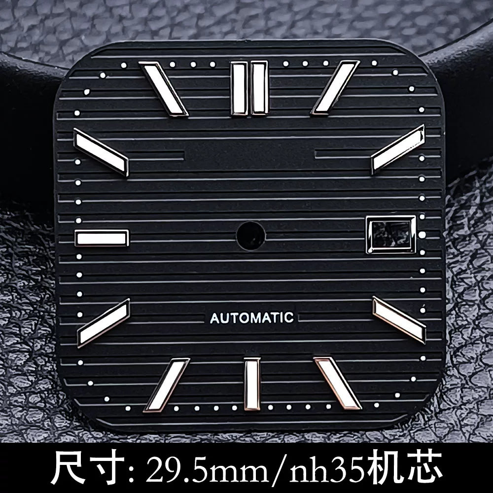 29.5mm Square dial NH35 movement silver nail green luminous
