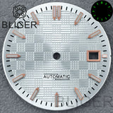 31MM Dial engineer checkered strips scale watch dial 3 o'clock calendar green luminous light for NH35 Miyota 8215, PT5000, ETA2824movement