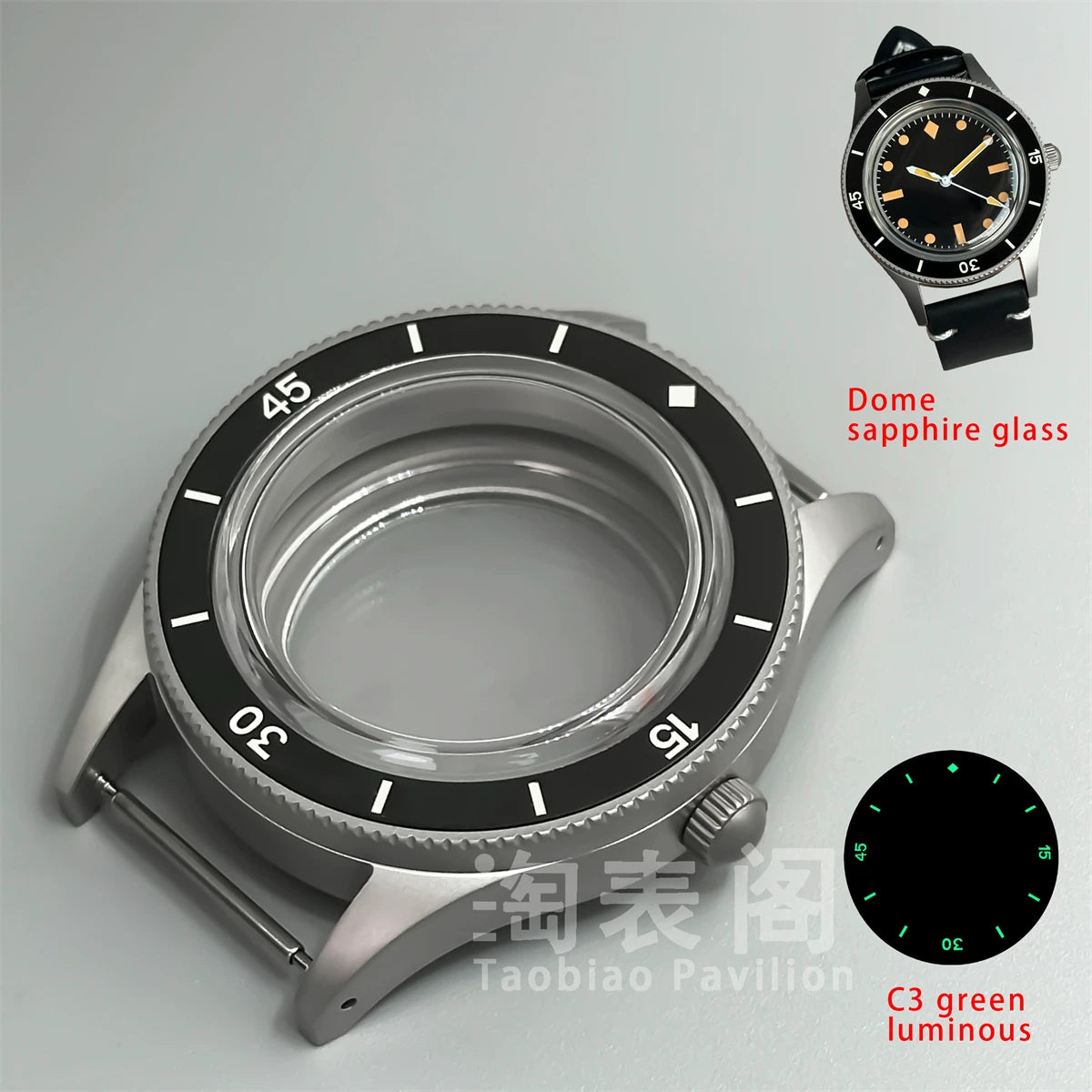 40MM titanium-coated Fifty Fathoms Watch Case Luminous Bezel Domed Sapphire for NH35 36 ETA2824 PT5000 movement 10Bar