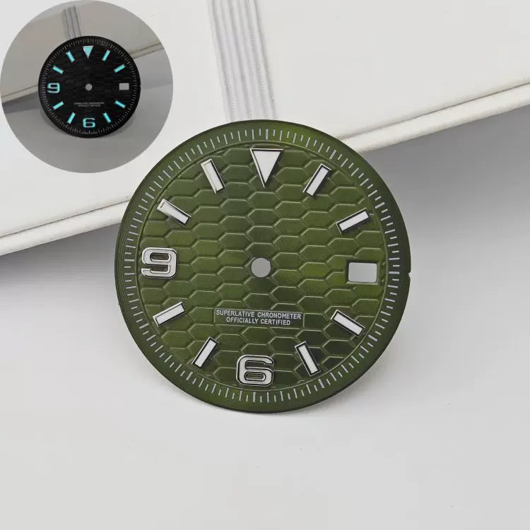 31mm / 29mm Land-Dweller Dial honey comb texture for Nh35 movement green luminous with hands