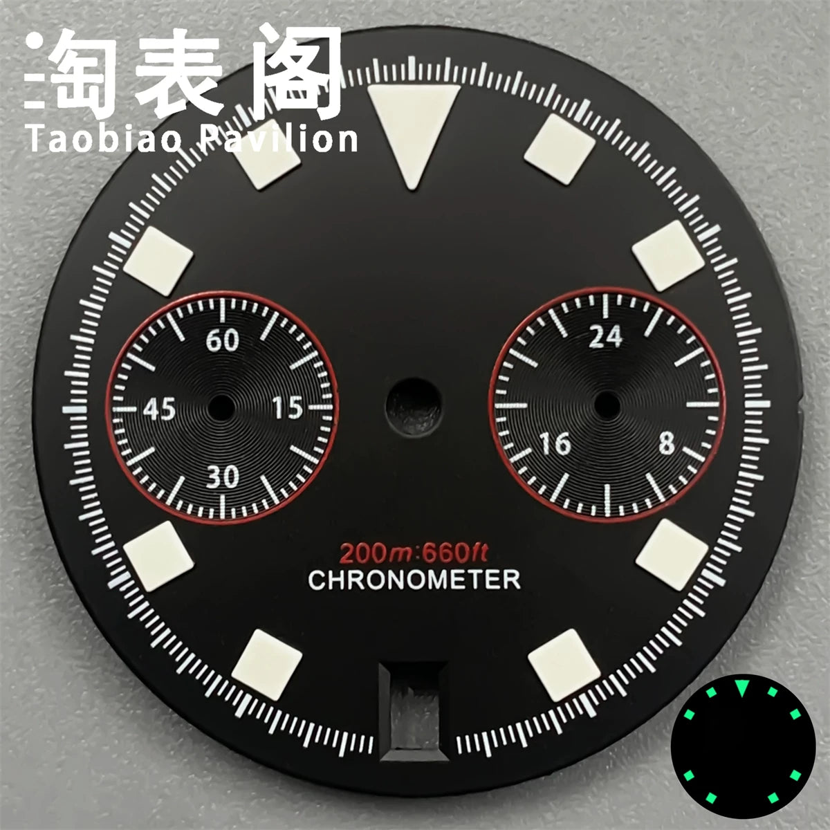 30Mm quartz vk64 dial multi-function chronograph dial snowflake hands 6 o'clock calendar green lume