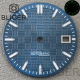 31MM Dial engineer checkered strips scale watch dial 3 o'clock calendar green luminous light for NH35 Miyota 8215, PT5000, ETA2824movement