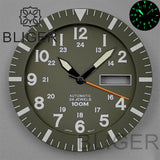 42MM Silver / black Pilot case  retro strap with 34.3mm dial pin for NH35 NH36 watch accessories