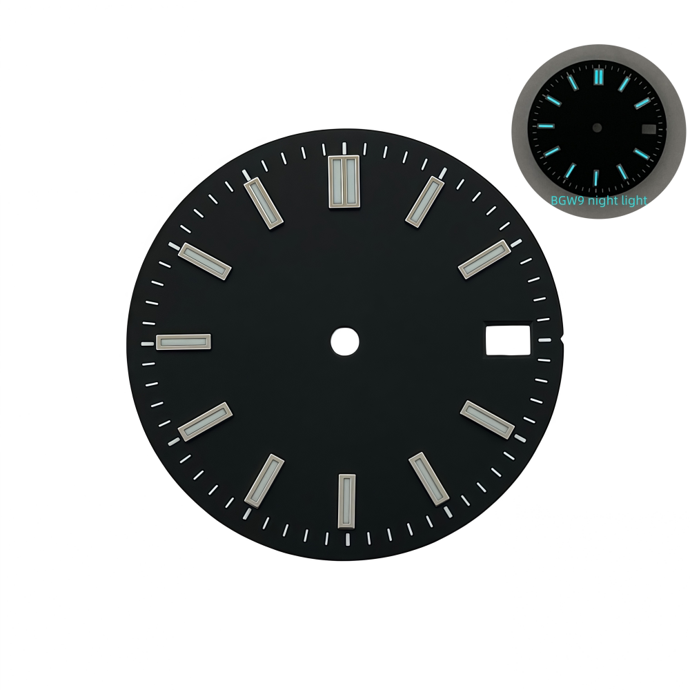 28.5mm NH35 Dial Log Marker Sunburst Surface BGW9 Luminous Dial blue