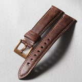 Handmade Bronze Buckle Watch Strap 19 20 21 22MM Pure Copper clasp Cowhide Bracelet Leather Soft Retro Style