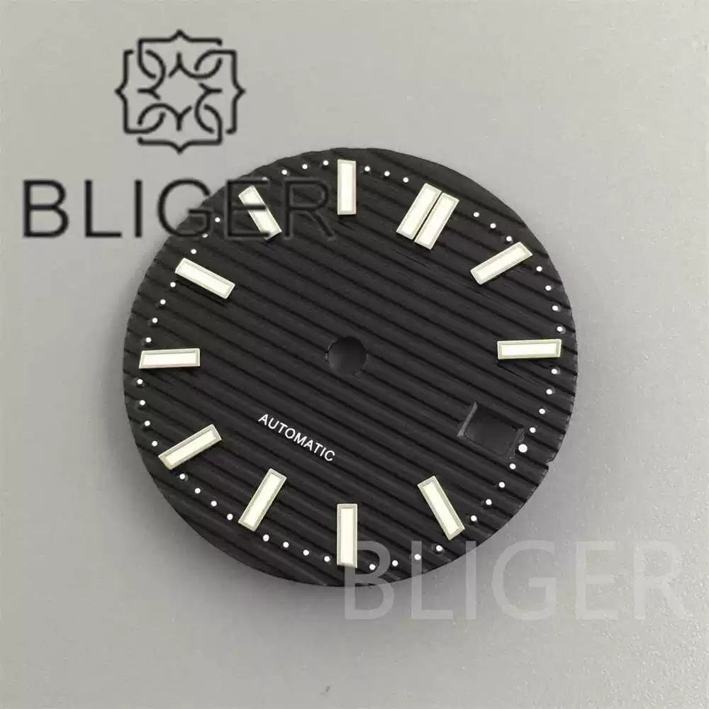 29.5MM Nautilus Dial for Seiko NH35 green luminous double bar 12 hour marker