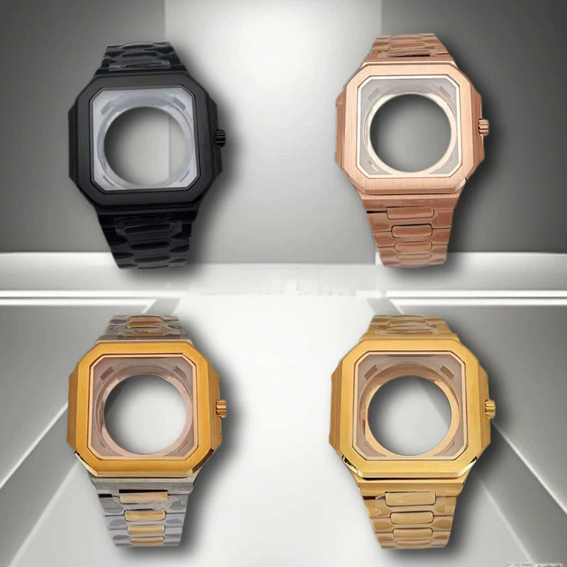 42mm Black Cubitus Watch Case gold rose gold two tones Glassback square case for 29.5mm dial NH35/36 movement Sapphire 5ATM