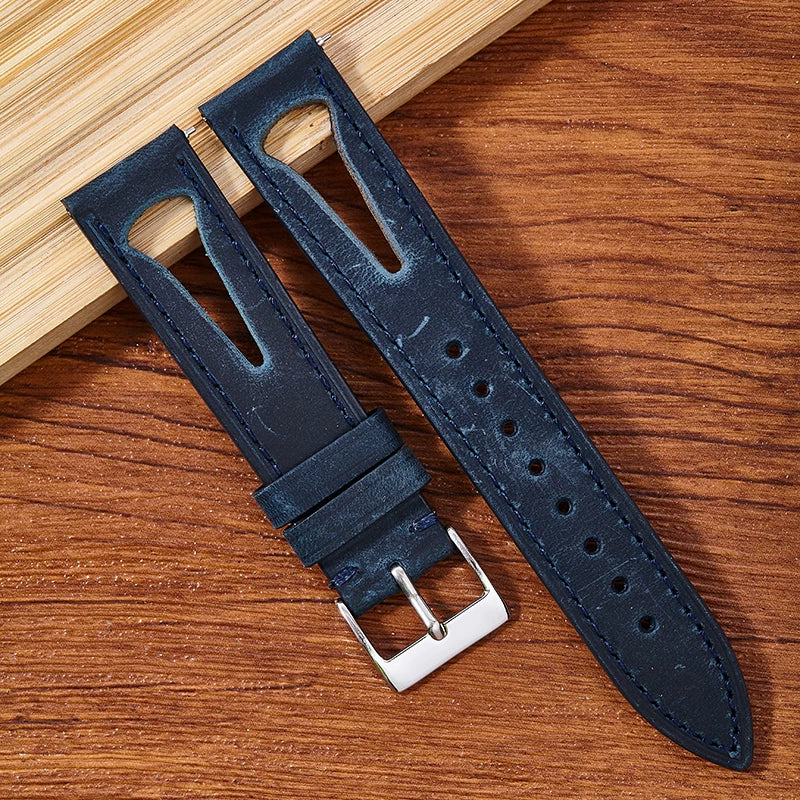 Hollow Summer Leather Strap Crazy Horse Universal 20/21/22/24MM Perforated Breathable Soft  band