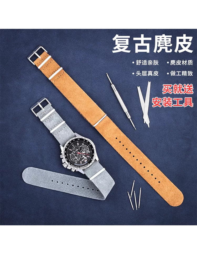 Vintage NATO suede leather strap men's and women's Band 18mm 20mm 22mm 24mm FXD