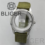 42MM Silver / black Pilot case  retro strap with 34.3mm dial pin for NH35 NH36 watch accessories