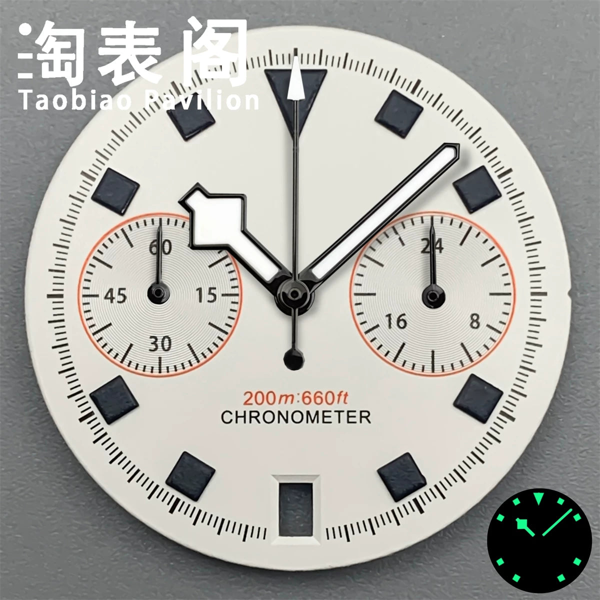 30Mm quartz vk64 dial multi-function chronograph dial snowflake hands 6 o'clock calendar green lume